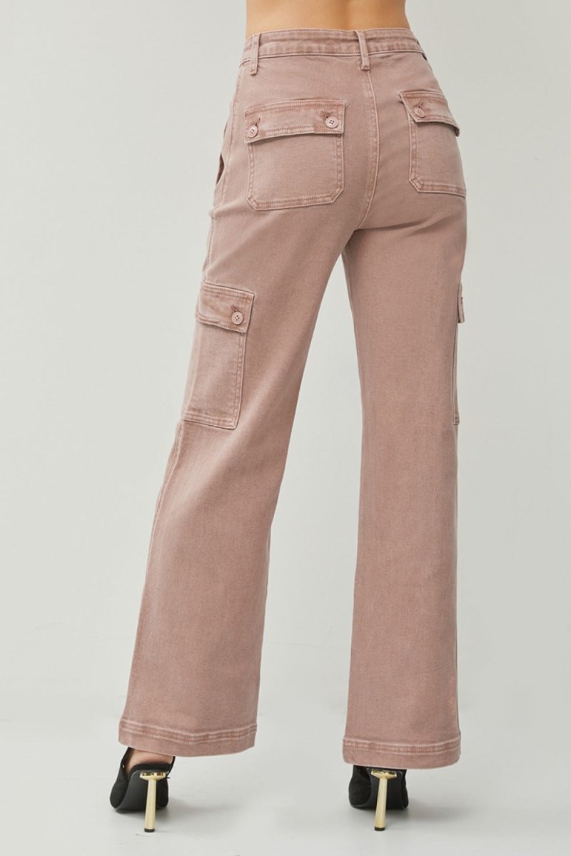 RISEN Full Size High Rise Wide Leg Cargo Jeans - S. M. & Co.