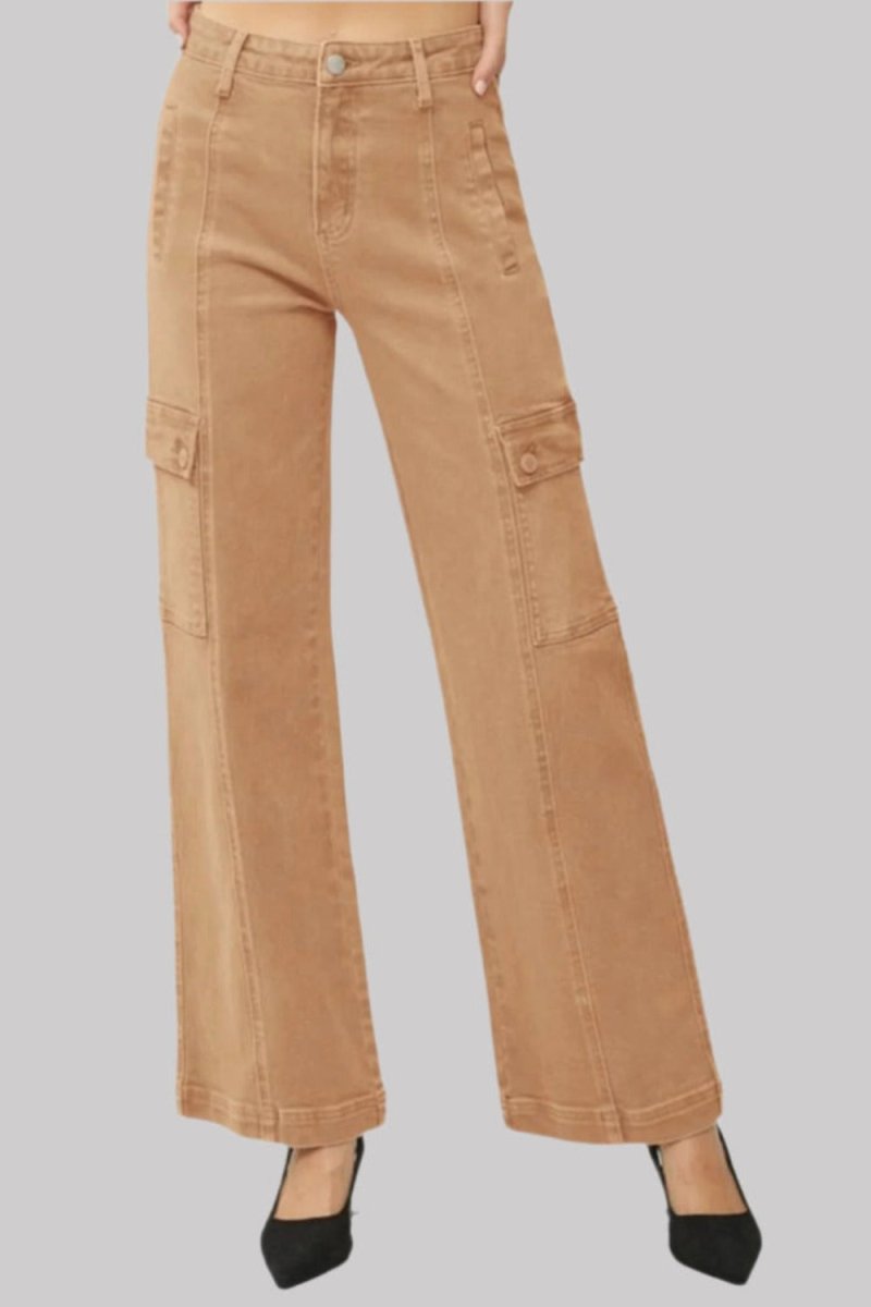 RISEN Full Size High Rise Wide Leg Cargo Jeans - S. M. & Co.