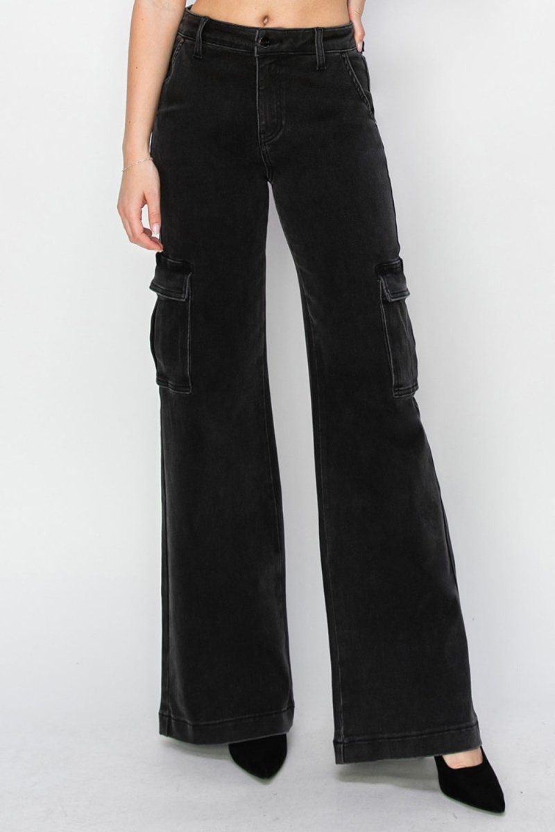 Risen Full Size High Rise Wide Leg Cargo Jeans - S. M. & Co.