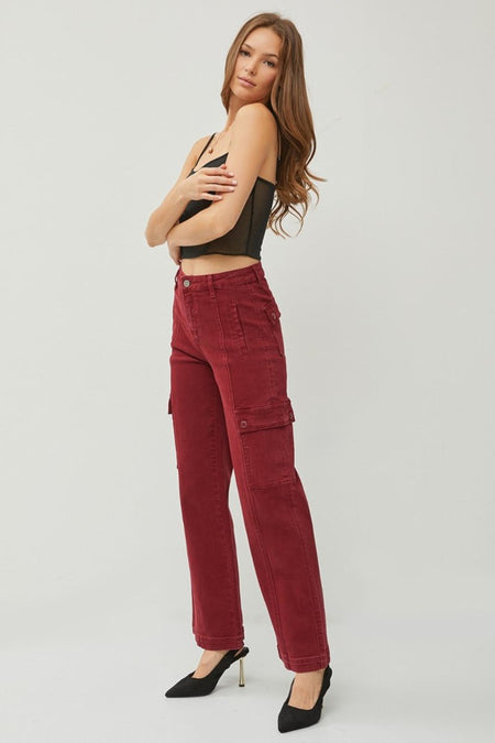 RISEN Full Size High Rise Wide Leg Cargo Jeans - S. M. & Co.