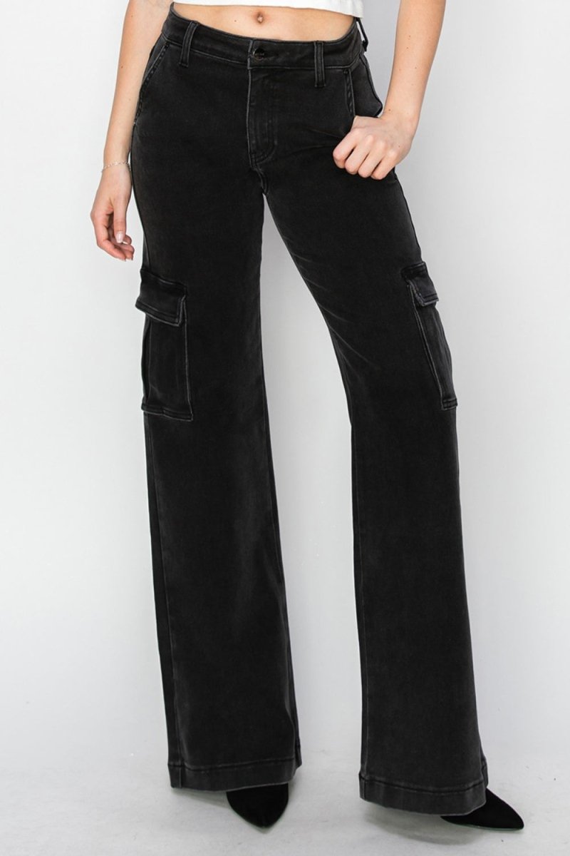 Risen Full Size High Rise Wide Leg Cargo Jeans - S. M. & Co.