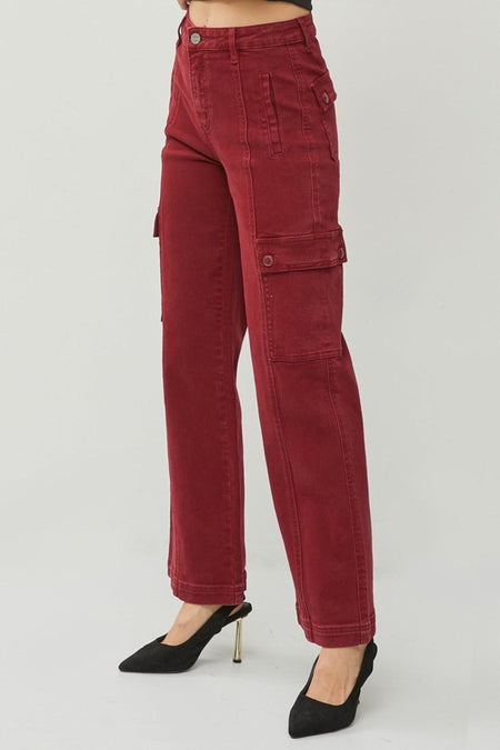 RISEN Full Size High Rise Wide Leg Cargo Jeans - S. M. & Co.