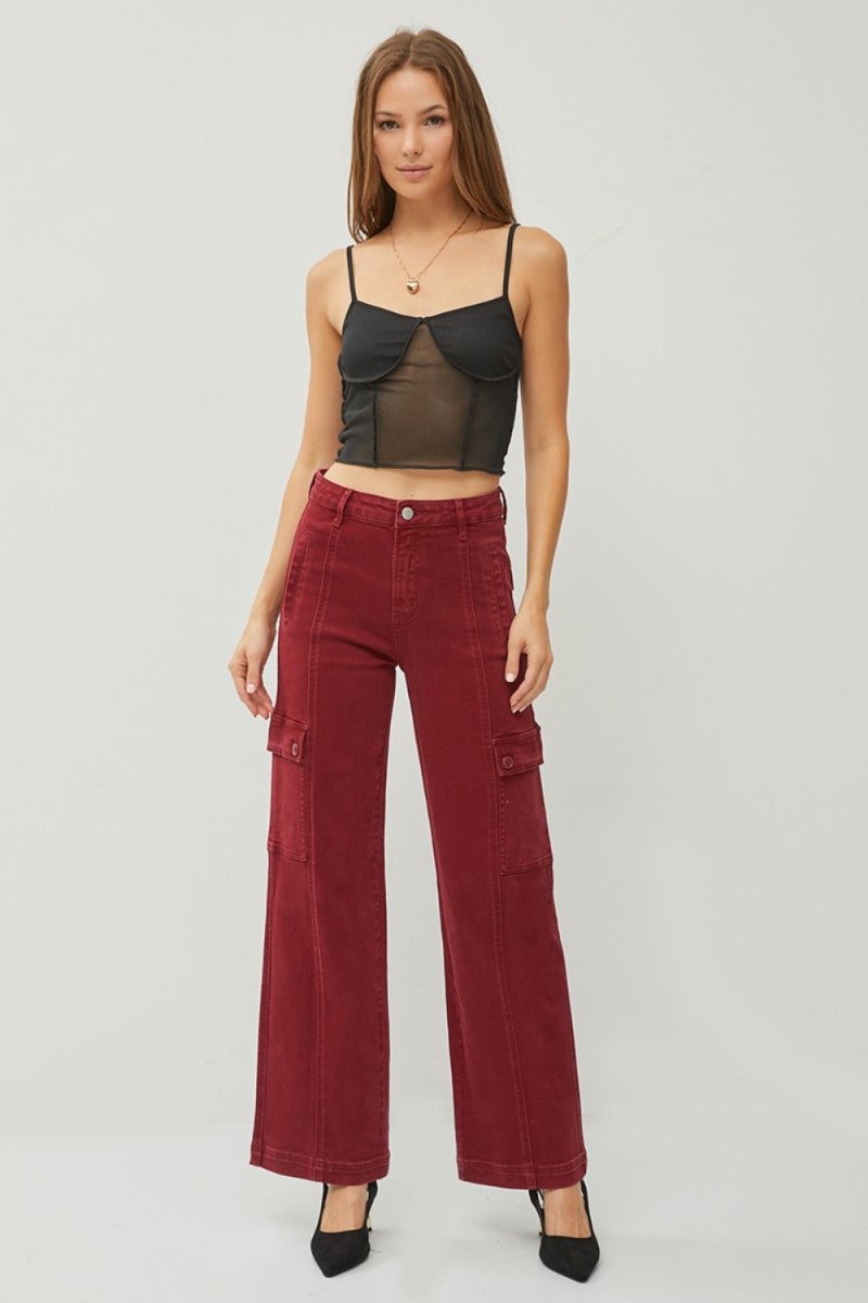 RISEN Full Size High Rise Wide Leg Cargo Jeans - S. M. & Co.