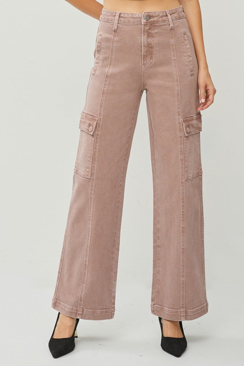 RISEN Full Size High Rise Wide Leg Cargo Jeans - S. M. & Co.