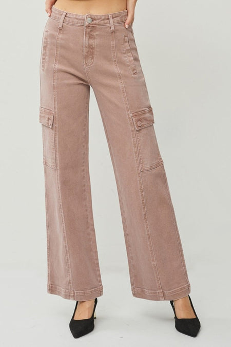 RISEN Full Size High Rise Wide Leg Cargo Jeans - S. M. & Co.