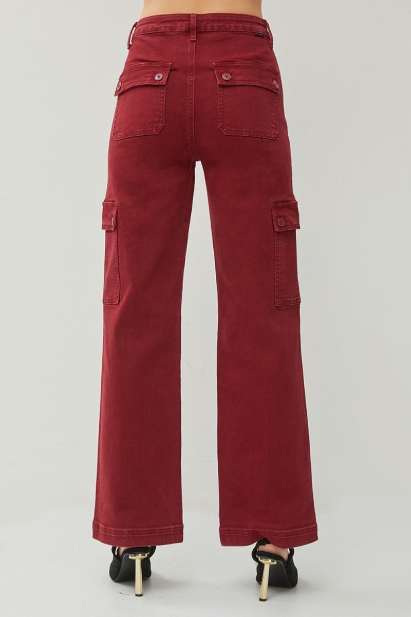 RISEN Full Size High Rise Wide Leg Cargo Jeans - S. M. & Co.