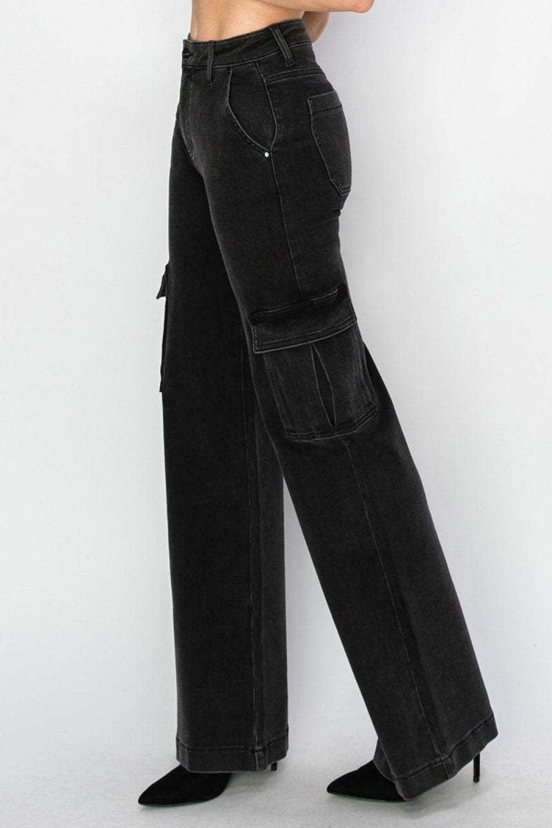 Risen Full Size High Rise Wide Leg Cargo Jeans - S. M. & Co.