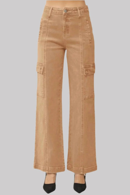 RISEN Full Size High Rise Wide Leg Cargo Jeans - S. M. & Co.