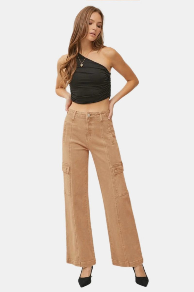 RISEN Full Size High Rise Wide Leg Cargo Jeans - S. M. & Co.