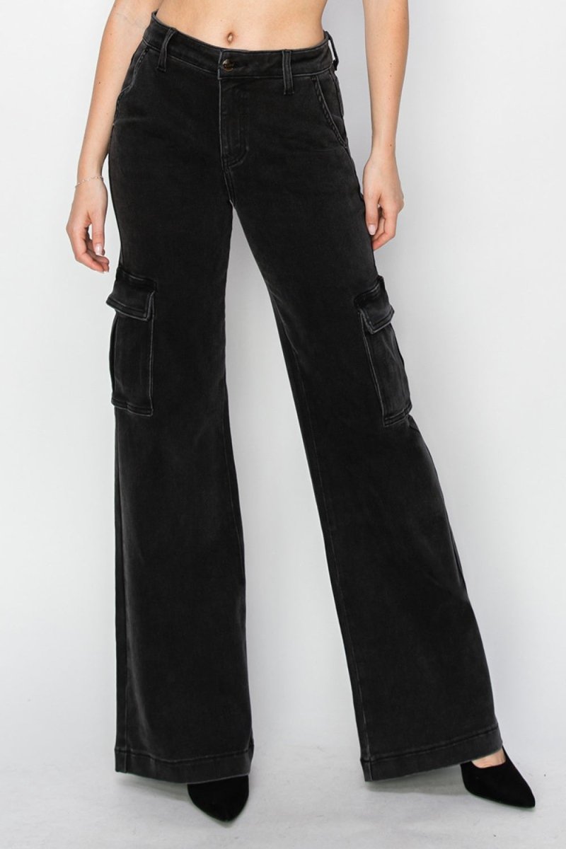 Risen Full Size High Rise Wide Leg Cargo Jeans - S. M. & Co.