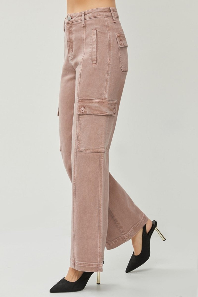 RISEN Full Size High Rise Wide Leg Cargo Jeans - S. M. & Co.