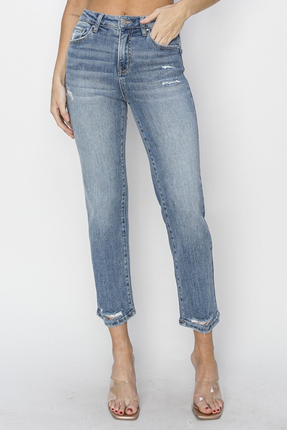 RISEN Full Size High Waist Distressed Cropped Jeans - AnAs Market