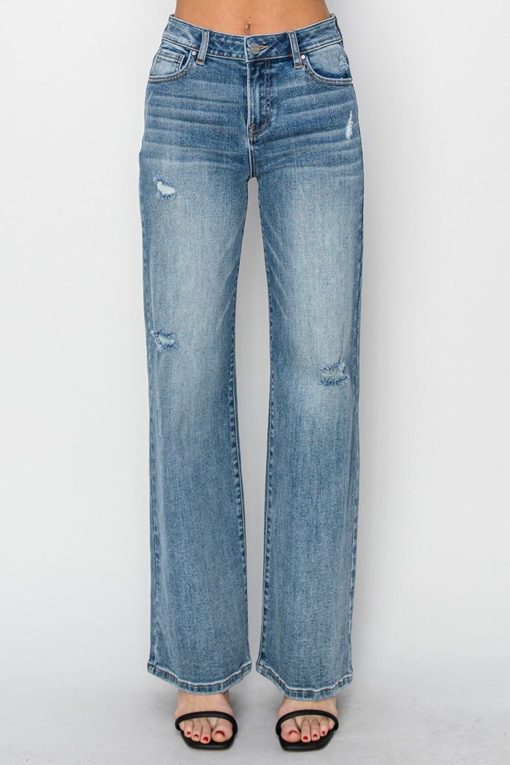 RISEN Full Size High Waist Distressed Wide Leg Jeans - S. M. & Co.