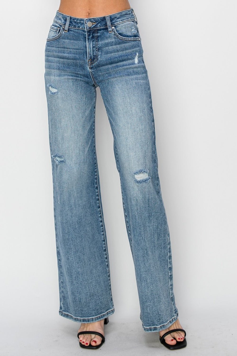 RISEN Full Size High Waist Distressed Wide Leg Jeans - S. M. & Co.