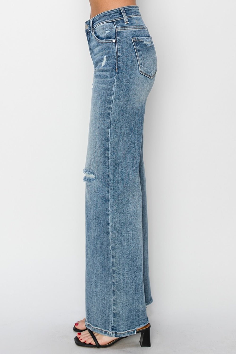 RISEN Full Size High Waist Distressed Wide Leg Jeans - S. M. & Co.