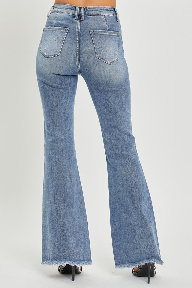 RISEN Full Size High Waist Raw Hem Flare Jeans - S. M. & Co.