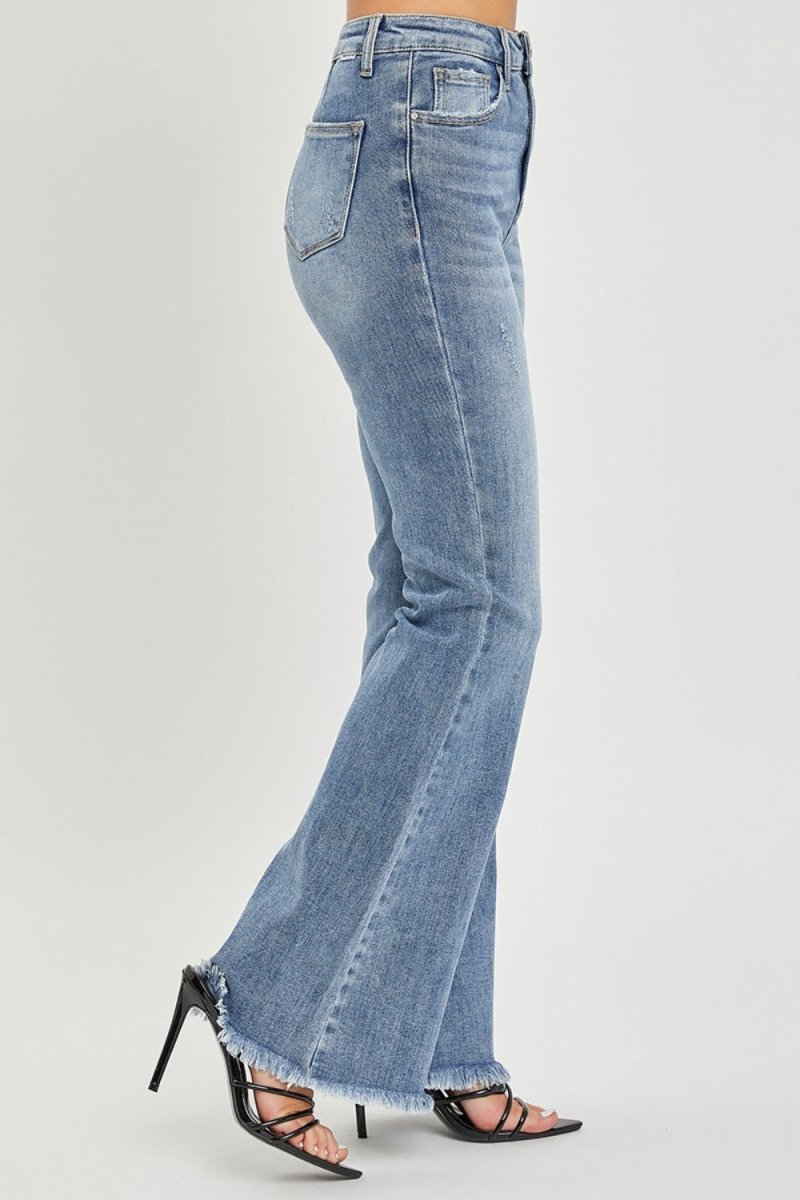 RISEN Full Size High Waist Raw Hem Flare Jeans - S. M. & Co.