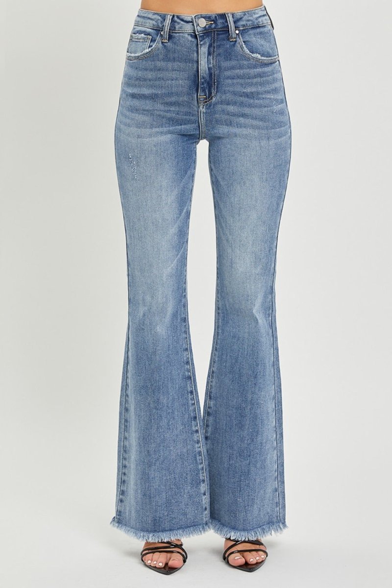 RISEN Full Size High Waist Raw Hem Flare Jeans - S. M. & Co.