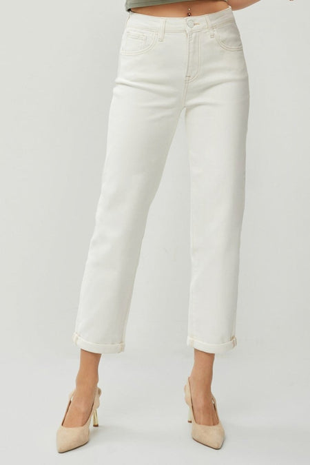 RISEN Full Size High Waist Rolled Hem Straight Jeans - S. M. & Co.