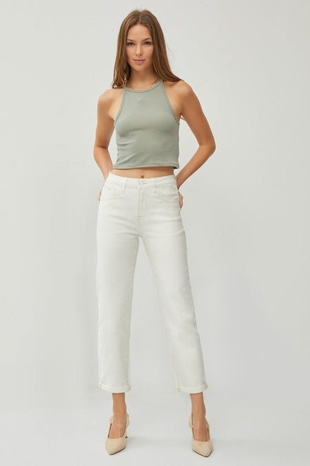 RISEN Full Size High Waist Rolled Hem Straight Jeans - S. M. & Co.