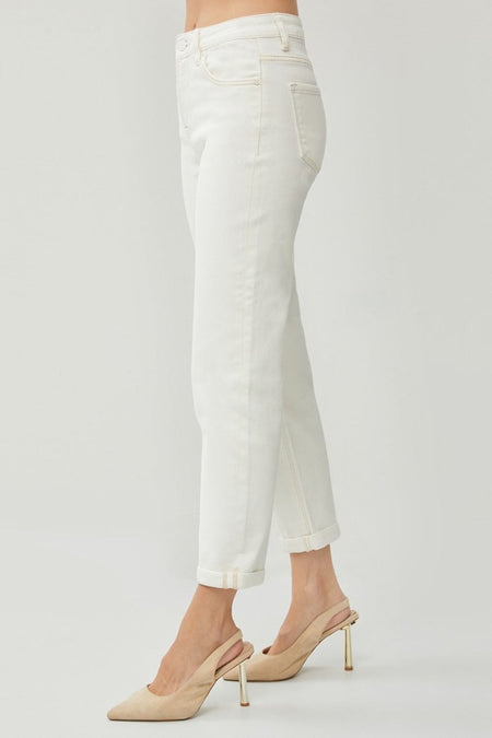 RISEN Full Size High Waist Rolled Hem Straight Jeans - S. M. & Co.