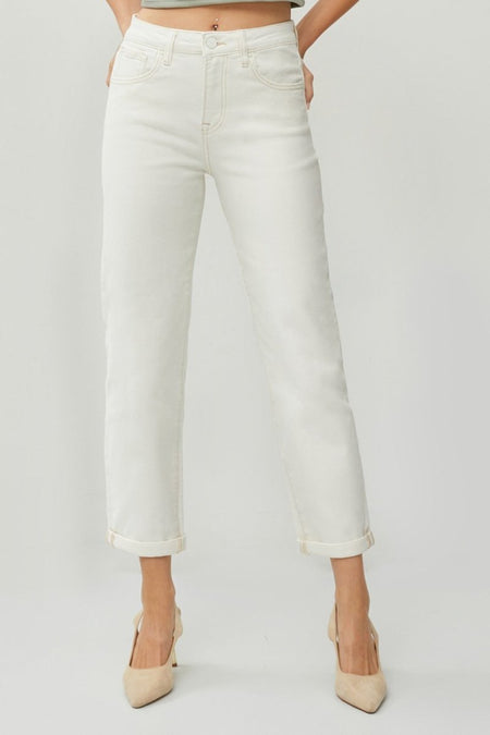 RISEN Full Size High Waist Rolled Hem Straight Jeans - S. M. & Co.