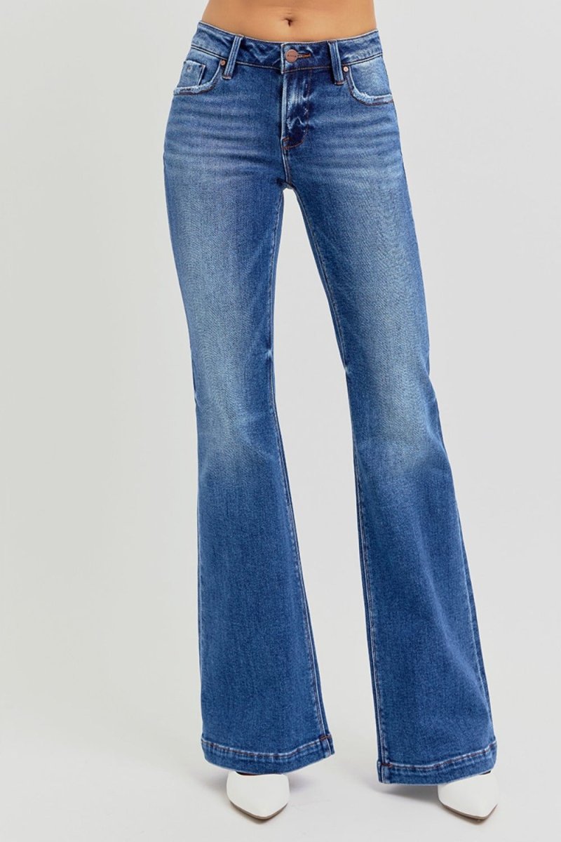 RISEN Full Size Low Rise Flare Jeans with Pockets - S. M. & Co.