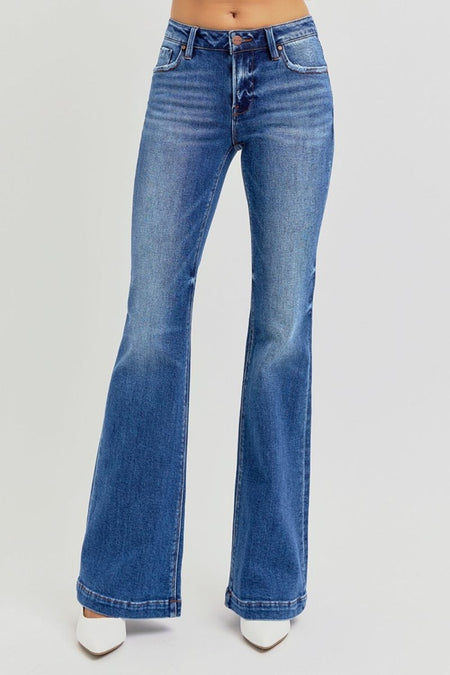 RISEN Full Size Low Rise Flare Jeans with Pockets - S. M. & Co.