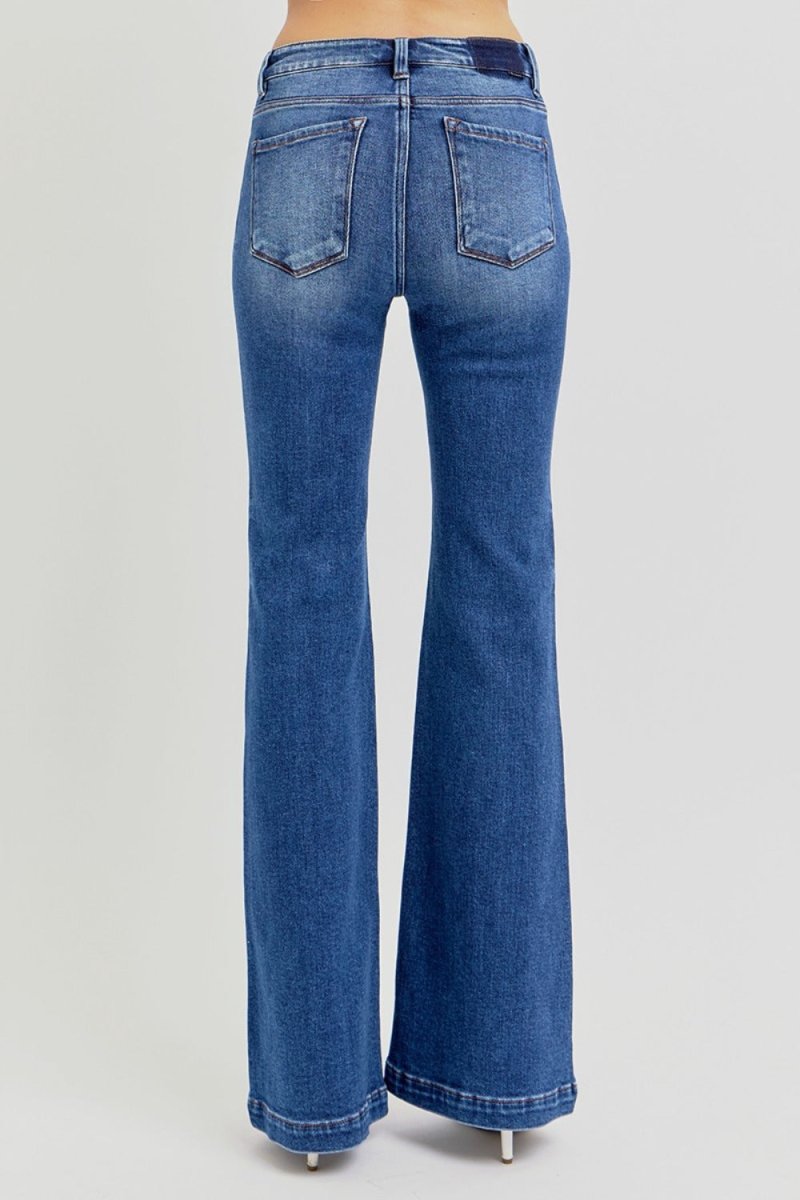 RISEN Full Size Low Rise Flare Jeans with Pockets - S. M. & Co.