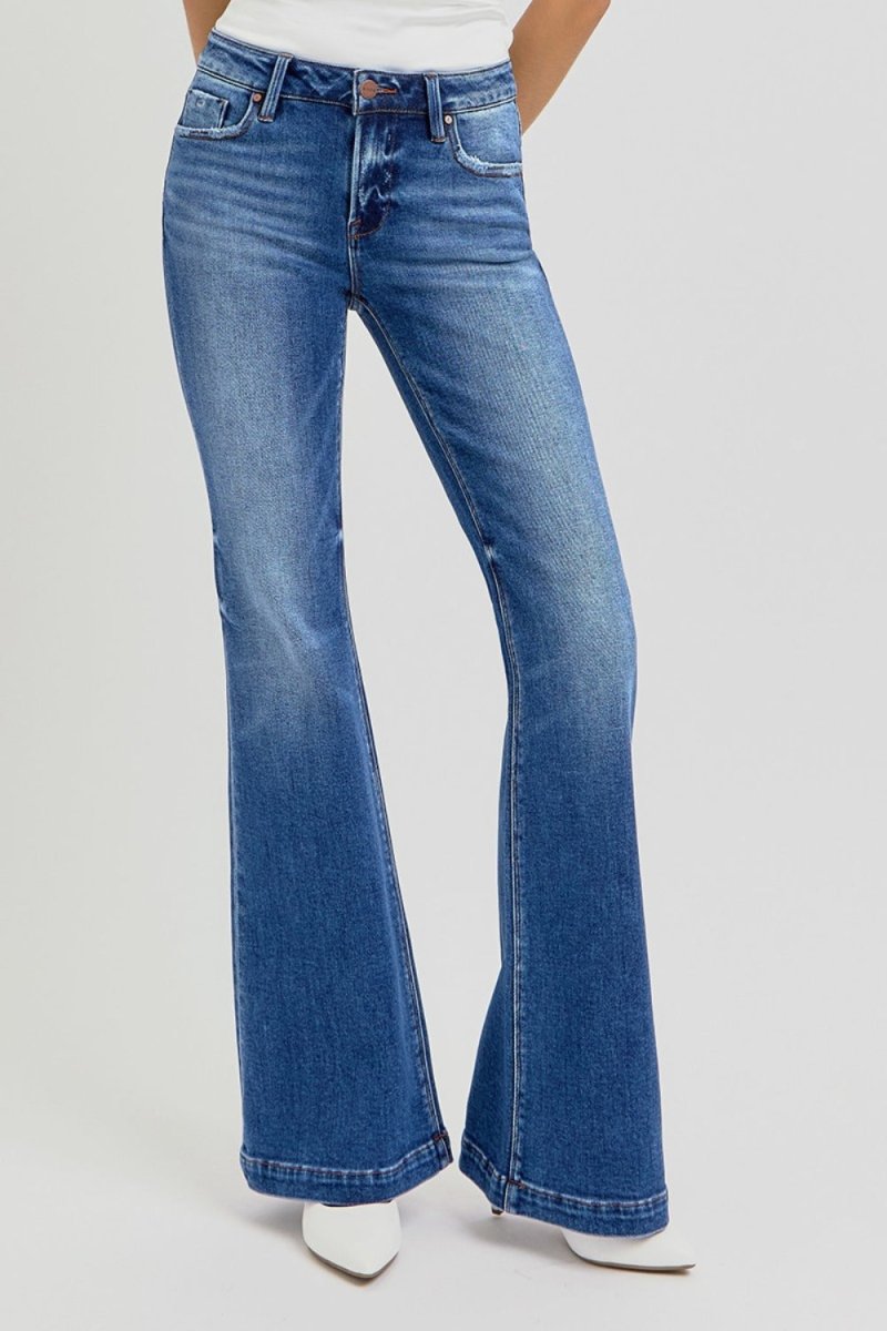 RISEN Full Size Low Rise Flare Jeans with Pockets - S. M. & Co.