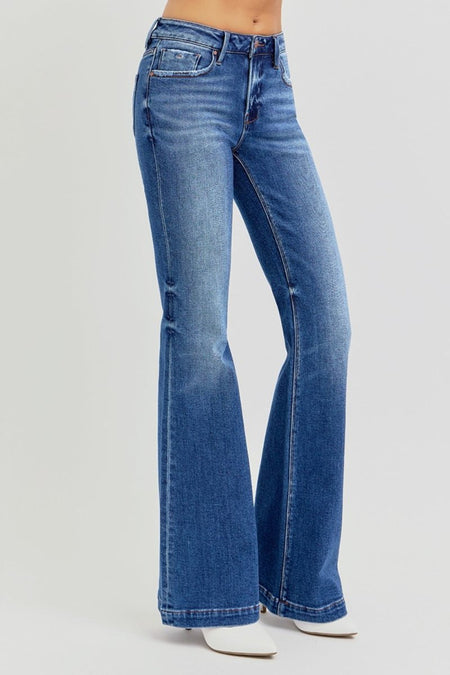 RISEN Full Size Low Rise Flare Jeans with Pockets - S. M. & Co.