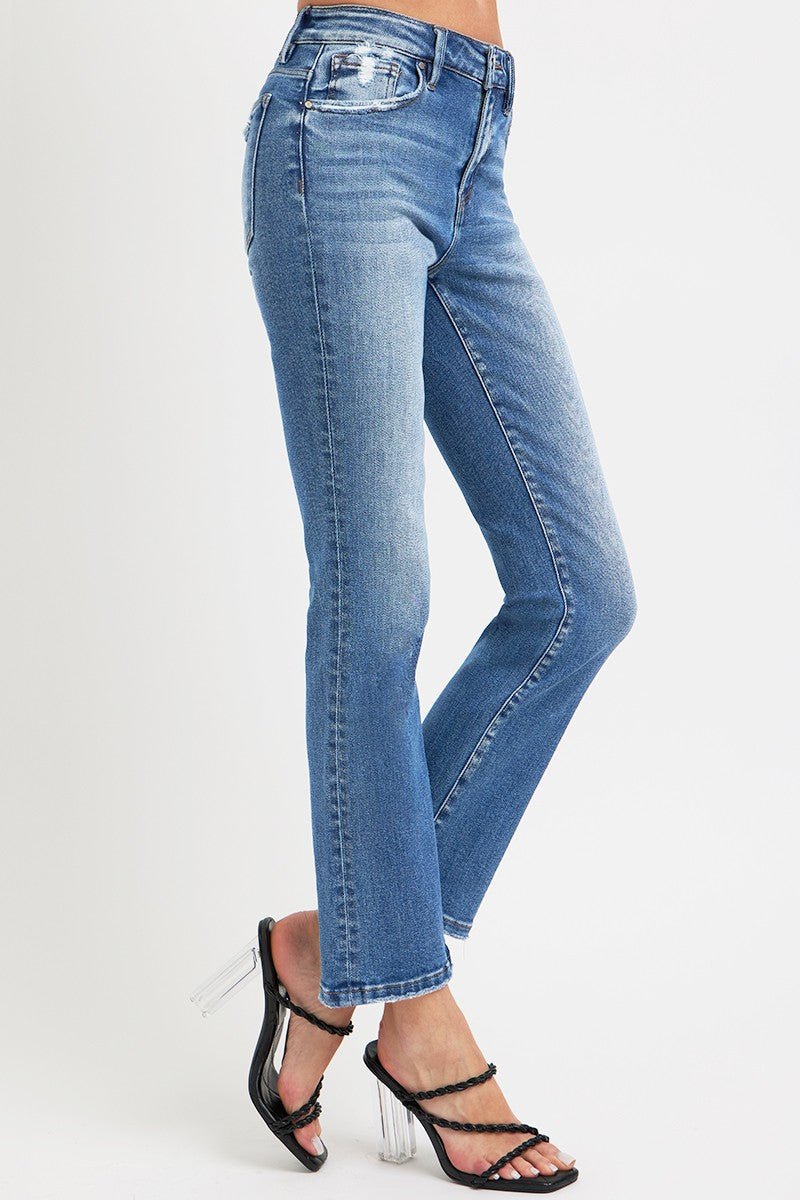 RISEN Full Size Mid Rise Ankle Straight Jeans with Pockets - S. M. & Co.