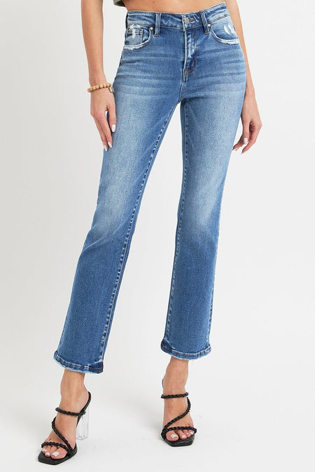 RISEN Full Size Mid Rise Ankle Straight Jeans with Pockets - S. M. & Co.