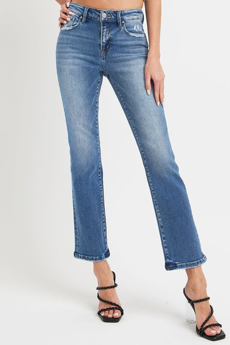 RISEN Full Size Mid Rise Ankle Straight Jeans with Pockets - S. M. & Co.