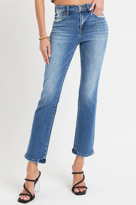 RISEN Full Size Mid Rise Ankle Straight Jeans with Pockets - S. M. & Co.