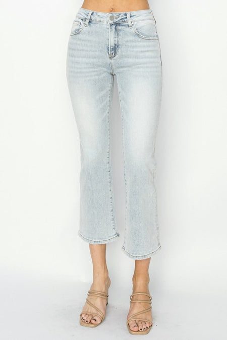 RISEN Full Size Mid Rise Cropped Flare Jeans - S. M. & Co.