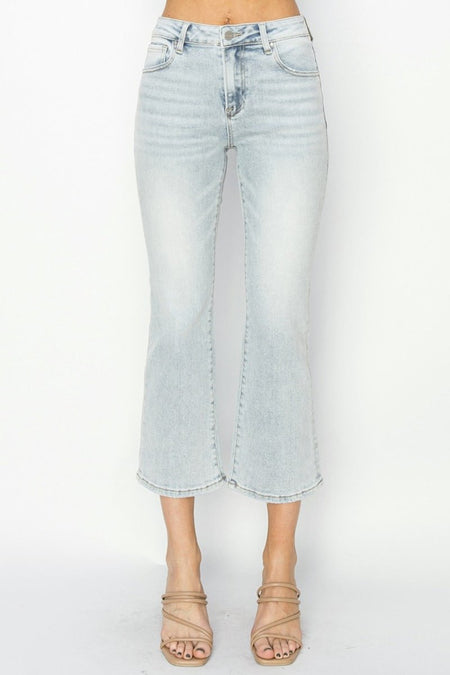 RISEN Full Size Mid Rise Cropped Flare Jeans - S. M. & Co.