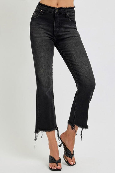 RISEN Full Size Raw Hem Cropped Flare Jeans Plus Size - S. M. & Co.