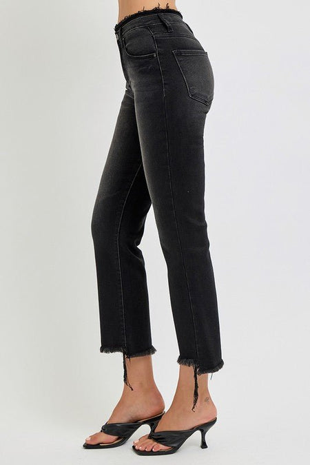 RISEN Full Size Raw Hem Cropped Flare Jeans Plus Size - S. M. & Co.