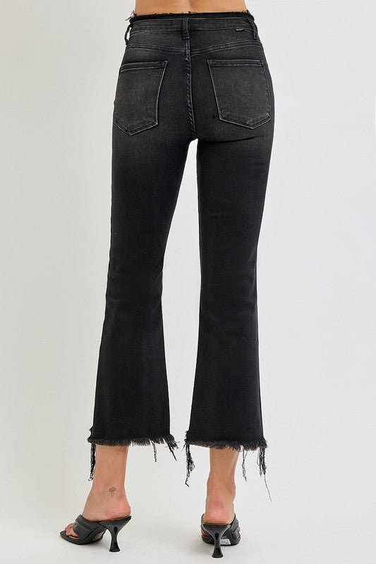 RISEN Full Size Raw Hem Cropped Flare Jeans Plus Size - S. M. & Co.