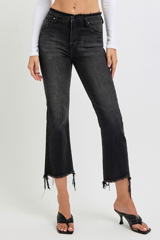 RISEN Full Size Raw Hem Cropped Flare Jeans Plus Size - S. M. & Co.