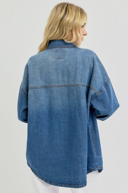 RISEN Full Size Snap Down Long Sleeve Denim Shacket - S. M. & Co.