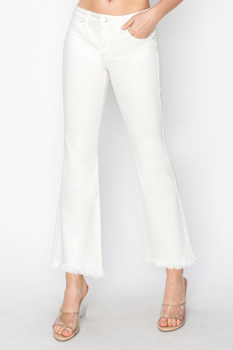 RISEN Full Size Tummy Control Crop Flare Step Hem Pants - S. M. & Co.