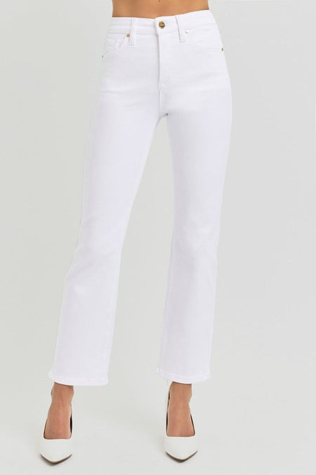 RISEN Full Size Tummy Control Elastic Band High Rise Crop Straight Jeans - S. M. & Co.