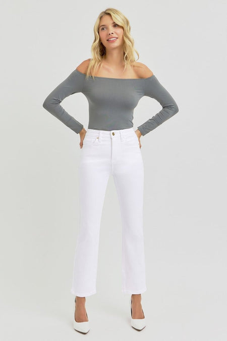 RISEN Full Size Tummy Control Elastic Band High Rise Crop Straight Jeans - S. M. & Co.