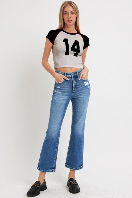 RISEN Full Size Tummy Control High Rise Crop Bootcut Jeans - S. M. & Co.