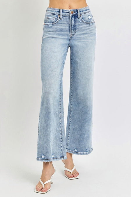 RISEN Full Size Tummy Control High Rise Crop Wide Leg Jeans - S. M. & Co.