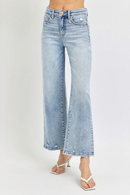 RISEN Full Size Tummy Control High Rise Crop Wide Leg Jeans - S. M. & Co.