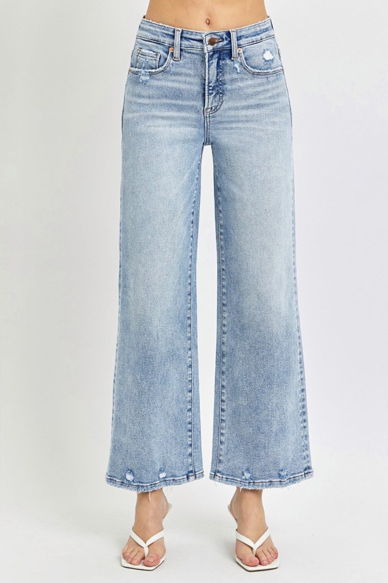 RISEN Full Size Tummy Control High Rise Crop Wide Leg Jeans - S. M. & Co.