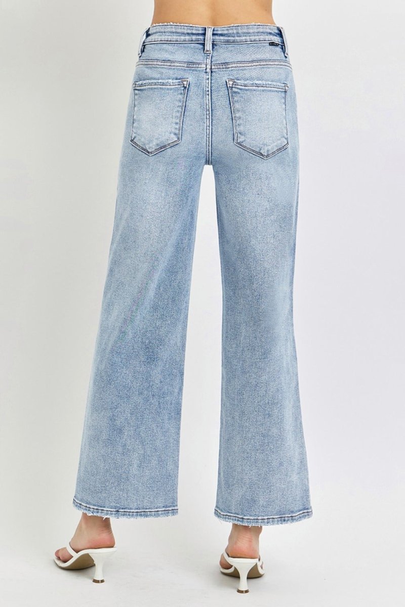 RISEN Full Size Tummy Control High Rise Crop Wide Leg Jeans - S. M. & Co.